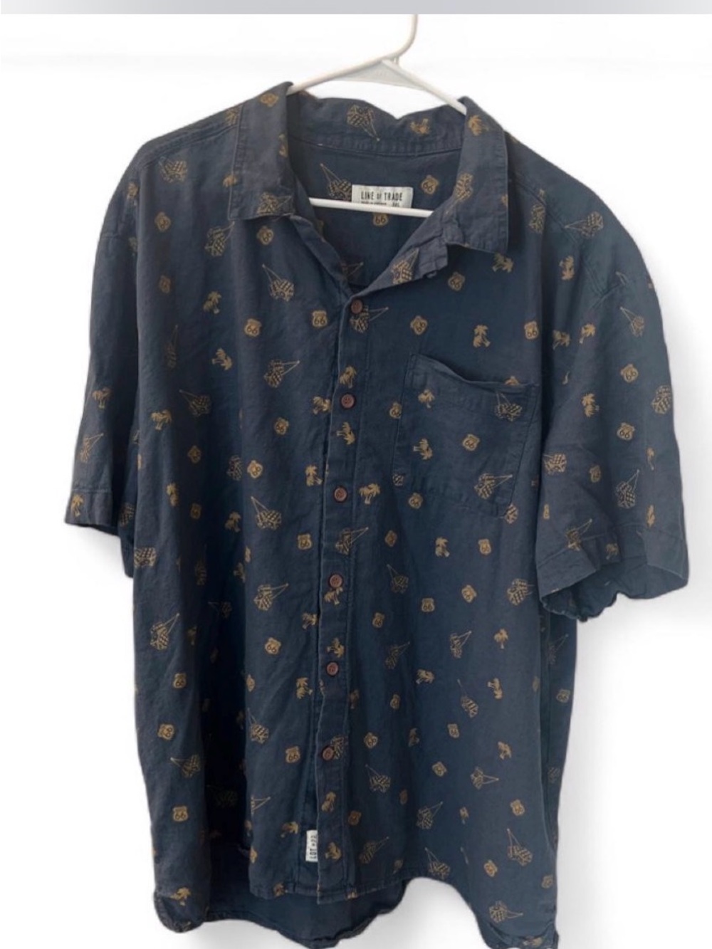 Route 66 Navy Short-Sleeve Button-Down with Gold Print
